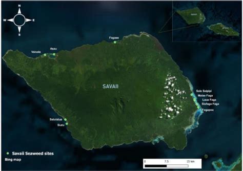 Map of Samoa indicating selected villages for the study on the Island ...