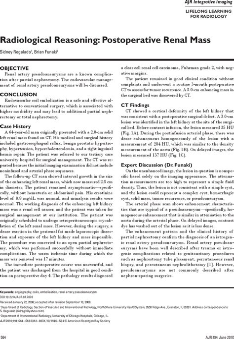 Radiological Reasoning Postoperative Renal Mass Ajr