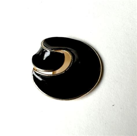 Trifari Black Enamel Brooch Gem