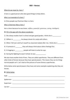 Heroes English Esl Worksheets Pdf Doc Worksheets Library