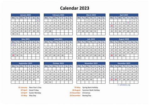Calendar 2023 United Kingdom