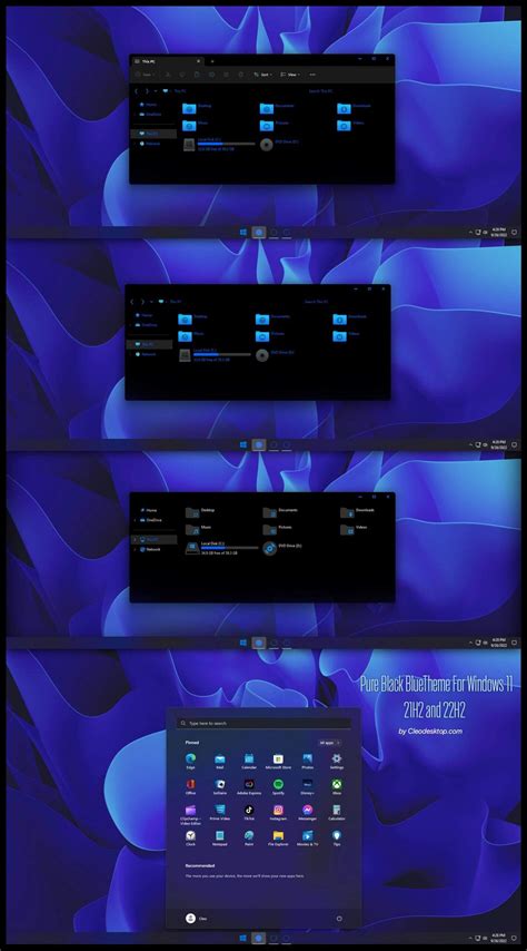 Pure Black Blue Theme For Windows 11 22H2 - Cleodesktop