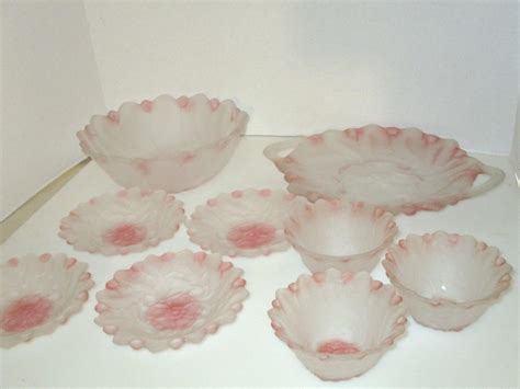 Vintage Lot Pink Satin Frosted Depression Glass Handled Plate Bowls