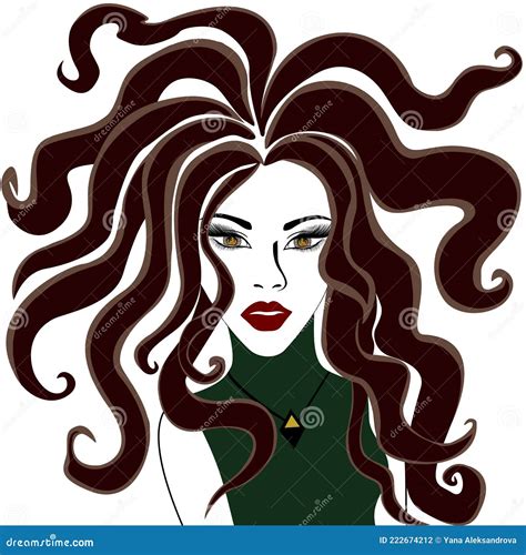 Beautiful Brunette With Flowing Hair Red Lips And Fire In Her Eyes Stock Vector Illustration