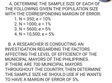 Solved A DETERMINE THE SAMPLE SIZE OF EACH OF THE FOLLOWING Chegg