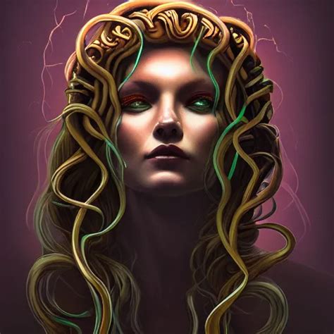 High Detail Illustration Portrait Of Medusa Dark Stable Diffusion