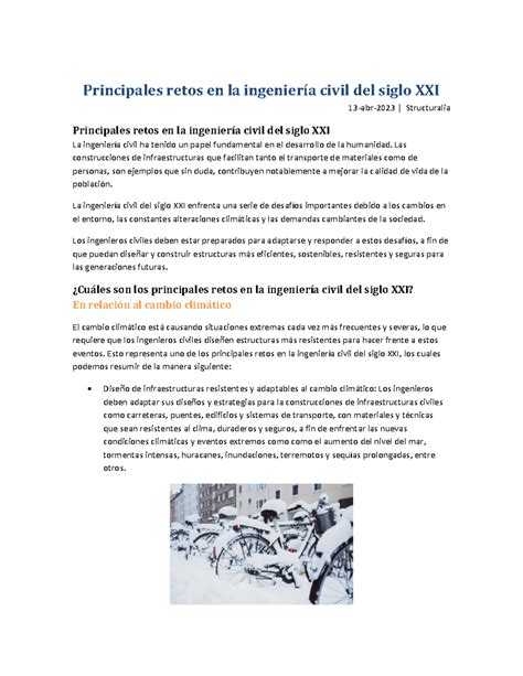 Principales retos en la ingeniería civil del siglo XXI Principales