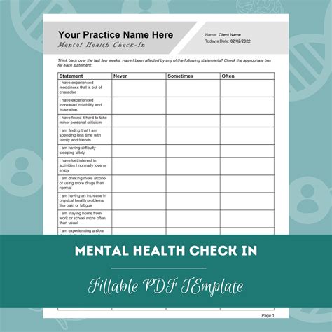 Mental Health Check In Questions Editable Fillable Pdf For Counselors Psychologists