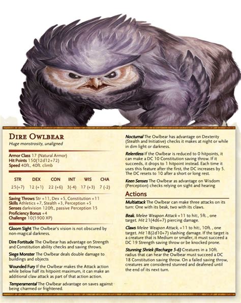 Dire Owlbear Dungeons And Dragons Homebrew Dungeons And Dragons 5e