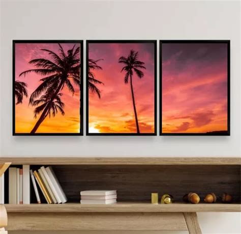 Kit Quadros Decorativos Praia Por Do Sol X Cm Pretos Mercadolivre