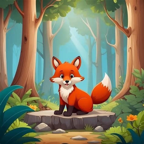 Premium Photo Cute Fox And Bear Cartoon In The Forest