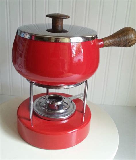 Fondue Pot Mid Century Red Fondue Pot Vintage Fondue Etsy Fondue