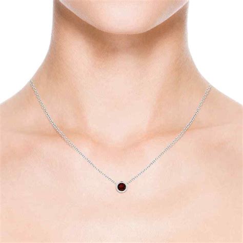 Angara Bezel Set Round Garnet Solitaire Pendant Necklace In Silver Ebay