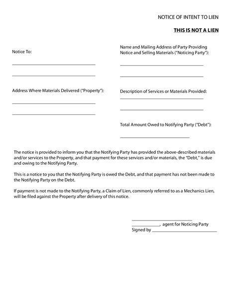 Texas Notice Of Intent To Lien Form Free Template