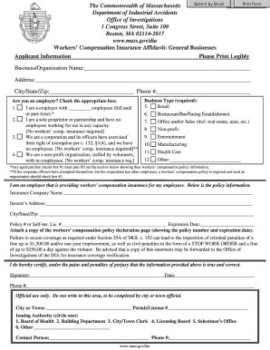 Workers Compensation Insurance Affidavit General Businesses Form Fill