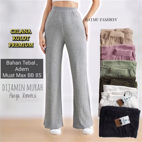 Jual Celana Kulot Premium Jumbo Bigsize Rib Knit Celana Panjang