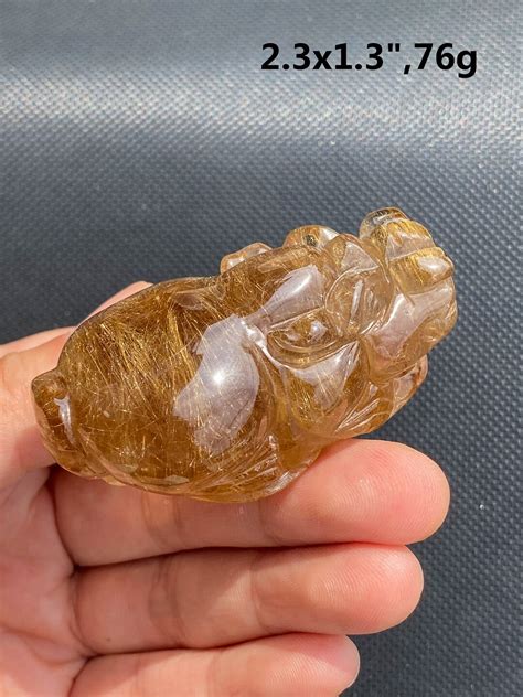 Natural Golden Rutilated Quartz Crystal Pixiu Large Pixiu Carving