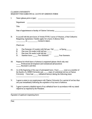 Fillable Online REQUEST FOR SABBATICAL LEAVE OF ABSENCE FORM Fax Email