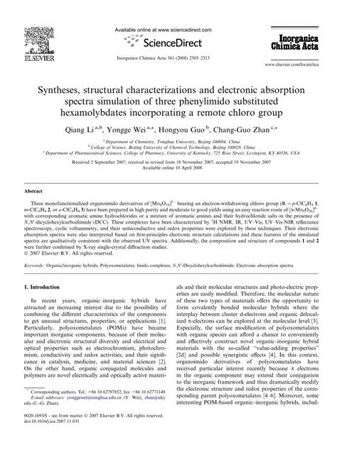 PDF Syntheses Structural Characterizations And Electronic Absorption