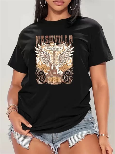 Letter Print T Shirt Plus Size Casual Crew Neck Short Sleeve Temu Canada