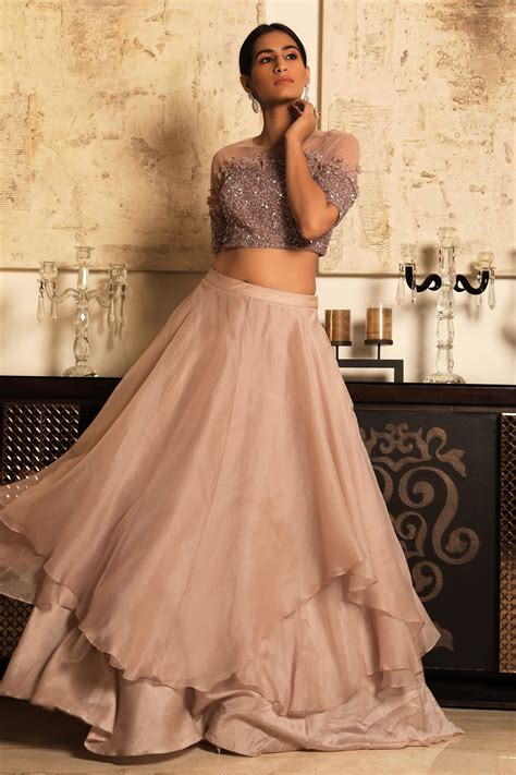 Buy Couture By Niharika Pink Organza Skirt With Embroidered Blouse