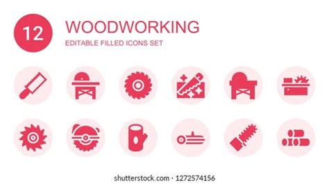 Woodworking Icon Set Collection Filled Stock Vector Royalty Free