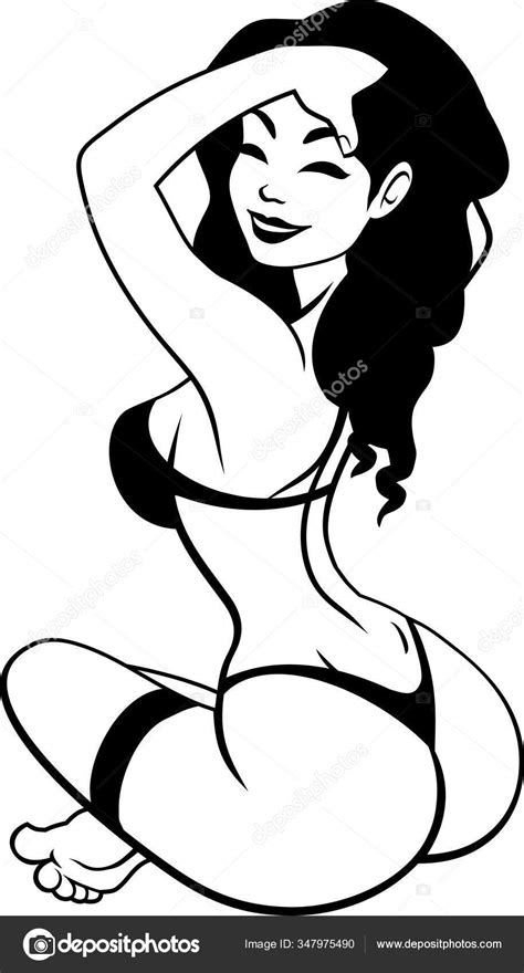 Girl Underwear Sticker Black Outline Vector Illustration Stock Vector