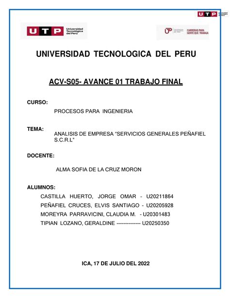 ACV S05 Avance 02 DEL Trabajo Final Procesos PARA Ingenieria