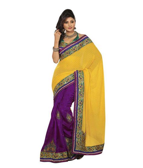 Fnf Chiffon Brasso Yellow Designer Embroidered Saree Buy Fnf Chiffon