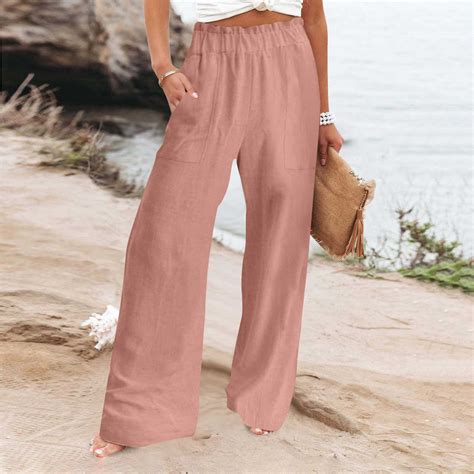 Yuwull Womens Pants Flowy Pants Casual Loose Wide Leg Linen Pants For