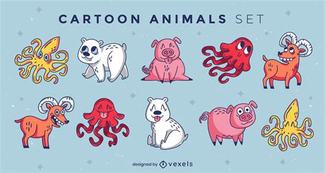 Descarga Vector De Conjunto De Animales Divertidos Dibujos Animados