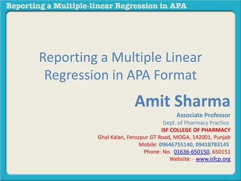 Reporting A Multiple Linear Regression In Apa Ppt