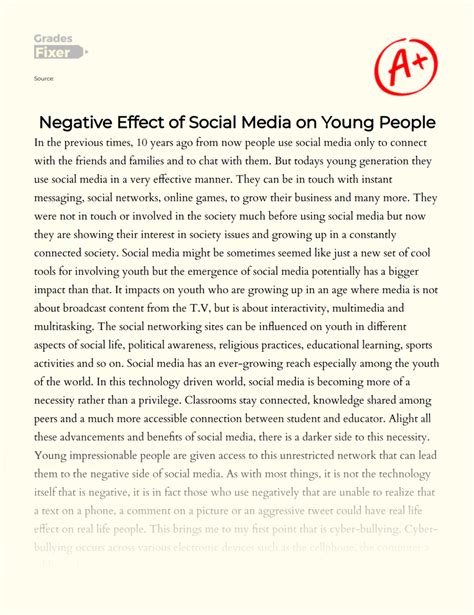 Negative Effect Of Social Media On Young People [essay Example] 601 Words