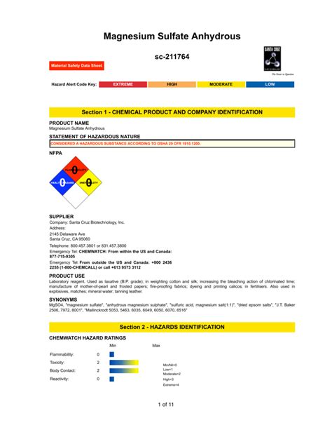 Magnesium Sulfate Compatibility Chart