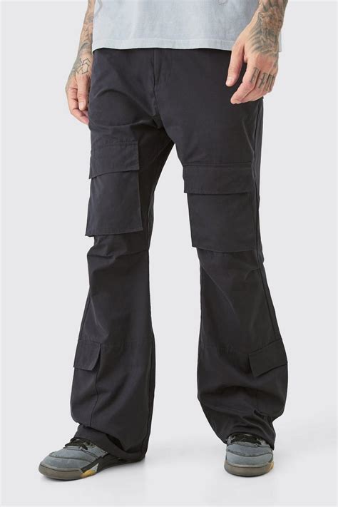 Mens Tall Fixed Waist Relaxed Peached Flare Cargo Trouser Boohoo Uk