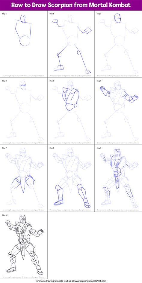 How To Draw Scorpion From Mortal Kombat Mortal Kombat Step By Step