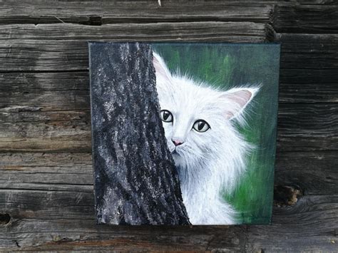 Cat Acrylic Canvas Painting Original by an Artist White Cat | Etsy ...