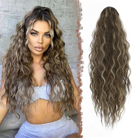 Amazon Feshfen Long Curly Wavy Drawstring Ponytail Extensions