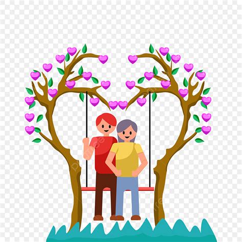 Una Pareja En Un Columpio Bajo Un Árbol Como Signo De Amor