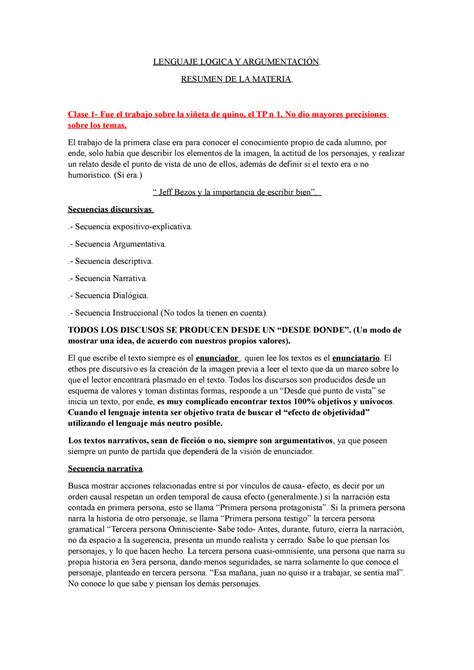 Lenguaje Logica Y Argumentaciones Resumen Lenguaje Logica Y