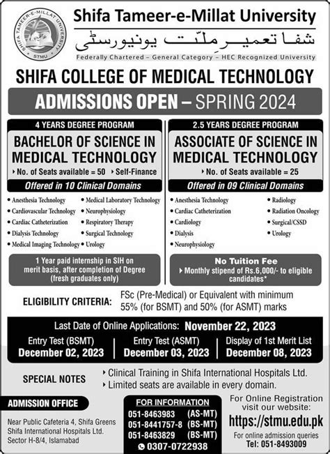 Shifa Tameer E Millat University Admission 2023 Apply Online