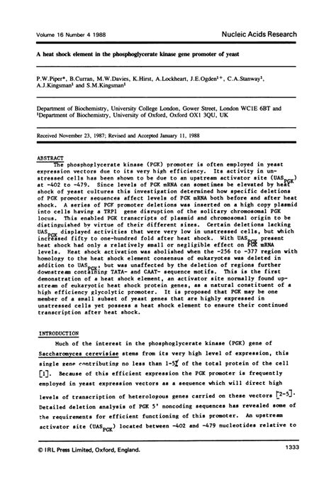 (PDF) A heat shock element within the phosphoglycerate kinase gene ...