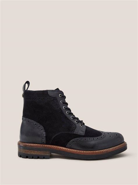 Brogue Leather Lace Up Boot In Pure Black White Stuff
