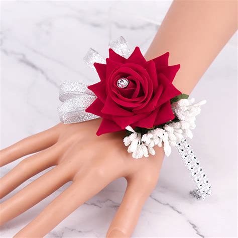 Ecpecad Open Rose Wrist Corsages With Pearl Wristband For Weddingprom