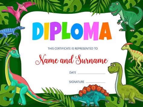 Diploma de educação de crianças desenhos animados de dinossauros e