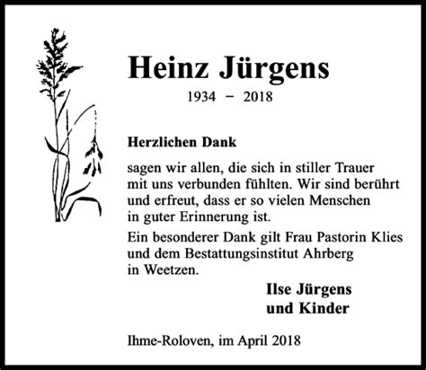 Traueranzeigen Von Heinz J Rgens Trauer Anzeigen De