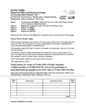 Fillable Online Wakefieldrda Typepad Co Dressage Entry Form Fax Email