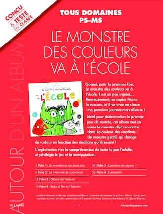 Le Monstre Des Couleurs Va L Cole Fichesp Dagogiques