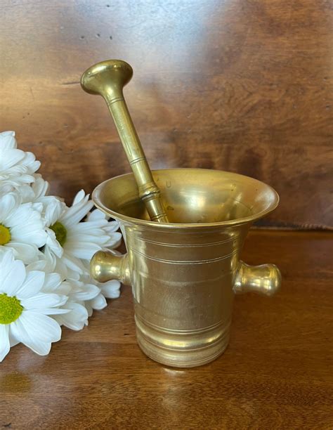 Beautiful Antique Rare Solid Brass Apothecary Mortar And Pestle 19th Century Excellent