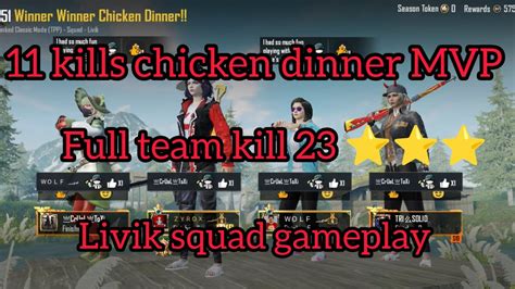 11 Kills Chicken Dinner MVP Video Livik Squad Full Team 23 Kills